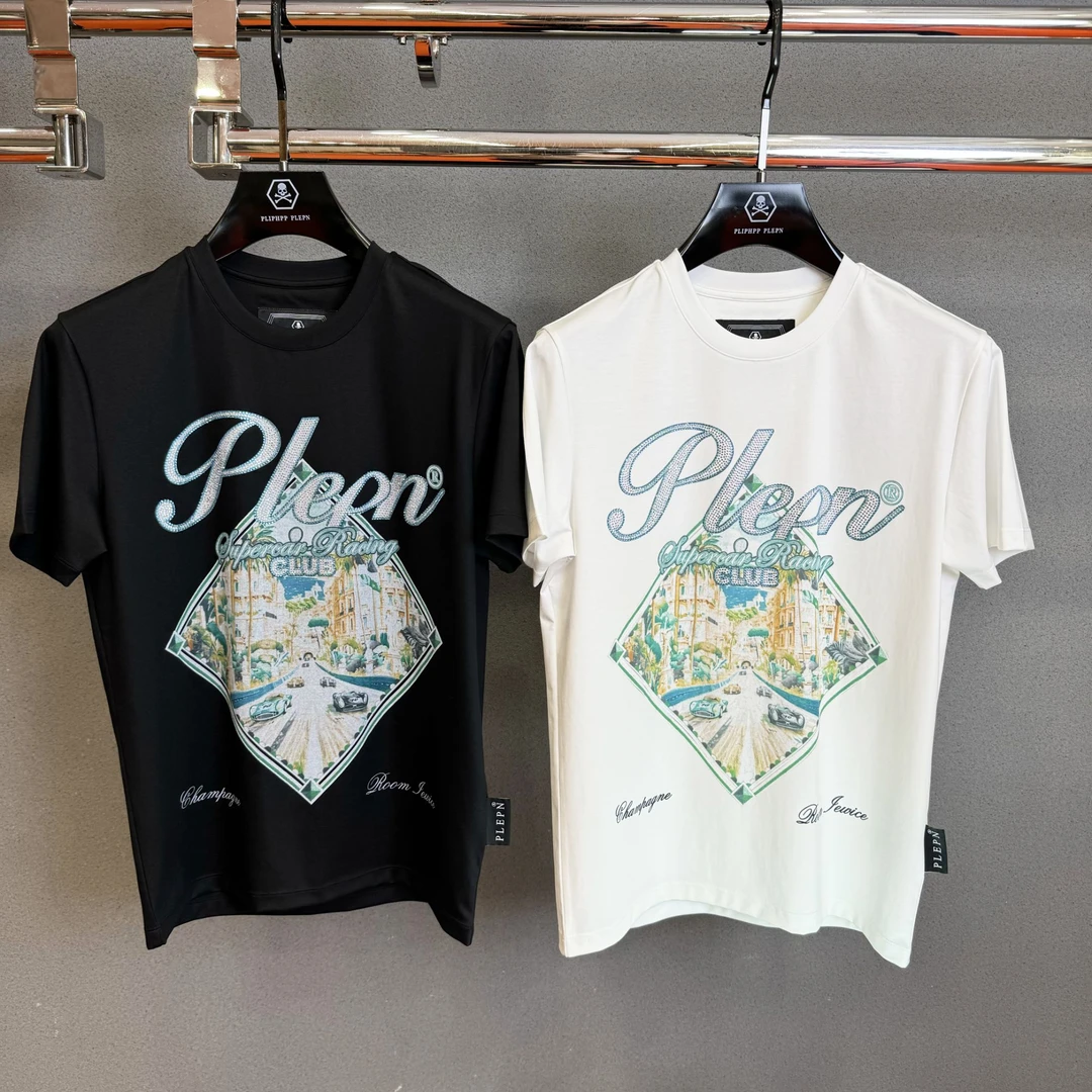 PP奢潮男装夏季 闪钻都市烫钻男士修身弹力冰感液氨短袖T恤衫1723