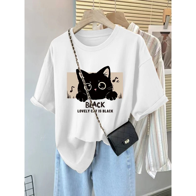 美式短袖t恤女夏季遮肉纯棉小众白色潮大码女装宽松显瘦正肩上衣