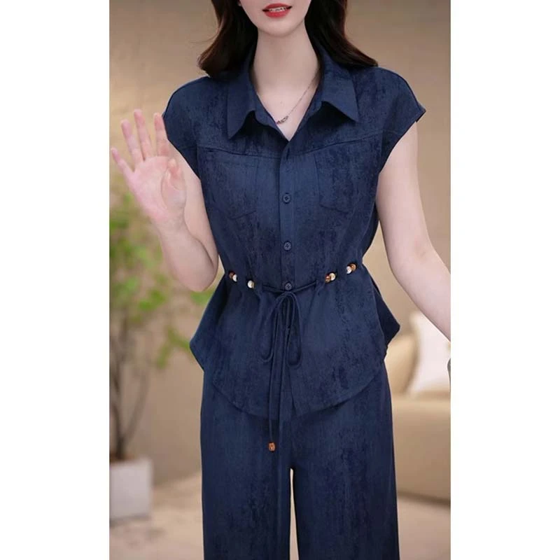 【两件套】2025新款夏季时尚洋气质高级感轻职简约百搭套裤女D2173