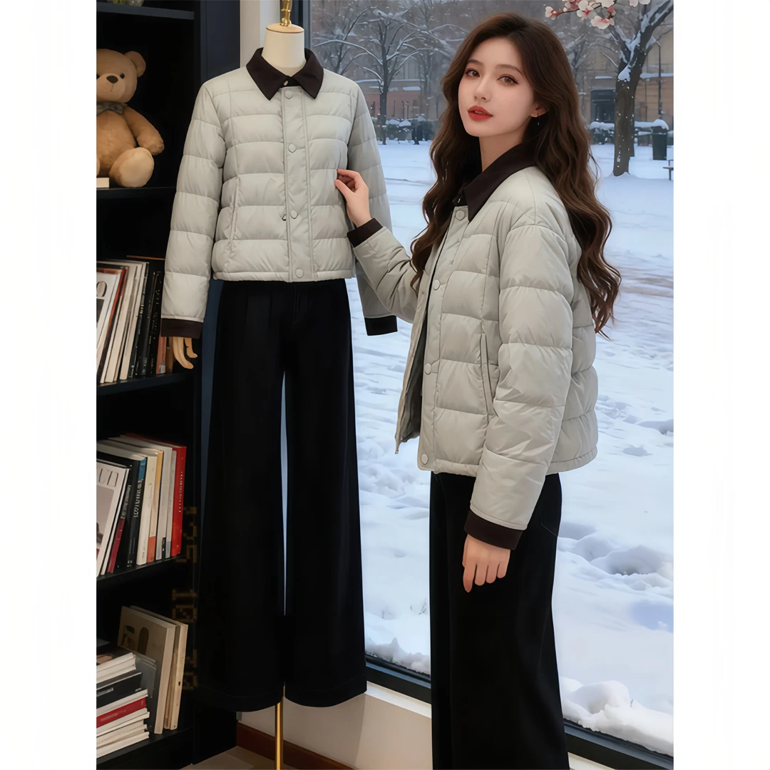 纯色设计感翻领长袖棉服女2025新款小众洋气时尚百搭显瘦潮流衣服