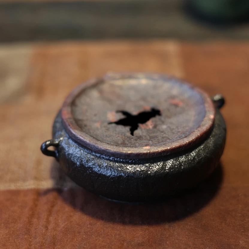 复古陶泥紫铜手工锻打面盖手工拉胚壶承盖置建水中式茶洗茶道配件