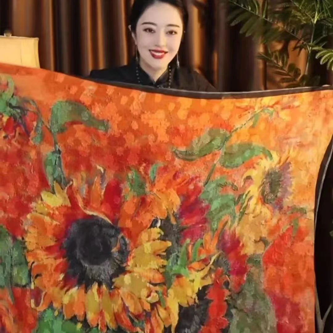 国风香云手工剪花工艺欧式油画风大方巾披肩披肩百搭旗袍裙子丝巾