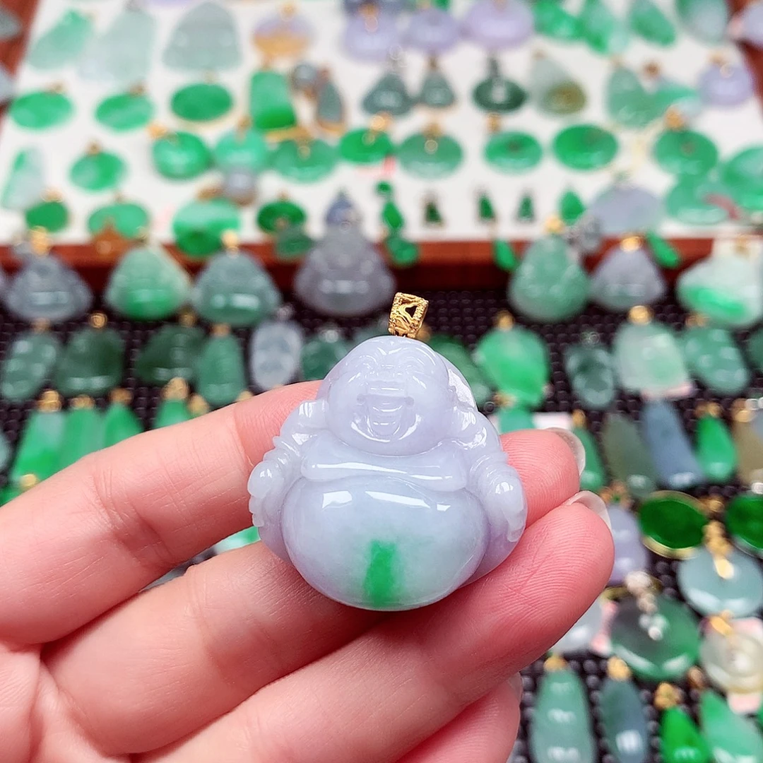 翡翠18K金镶嵌颈饰天然翡翠A货