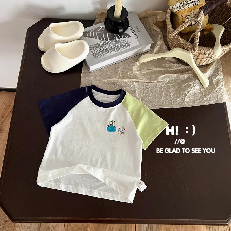 现货【百分百棉】郝叔童品夏季新款插肩袖高货2025男童短袖潮HQ5262