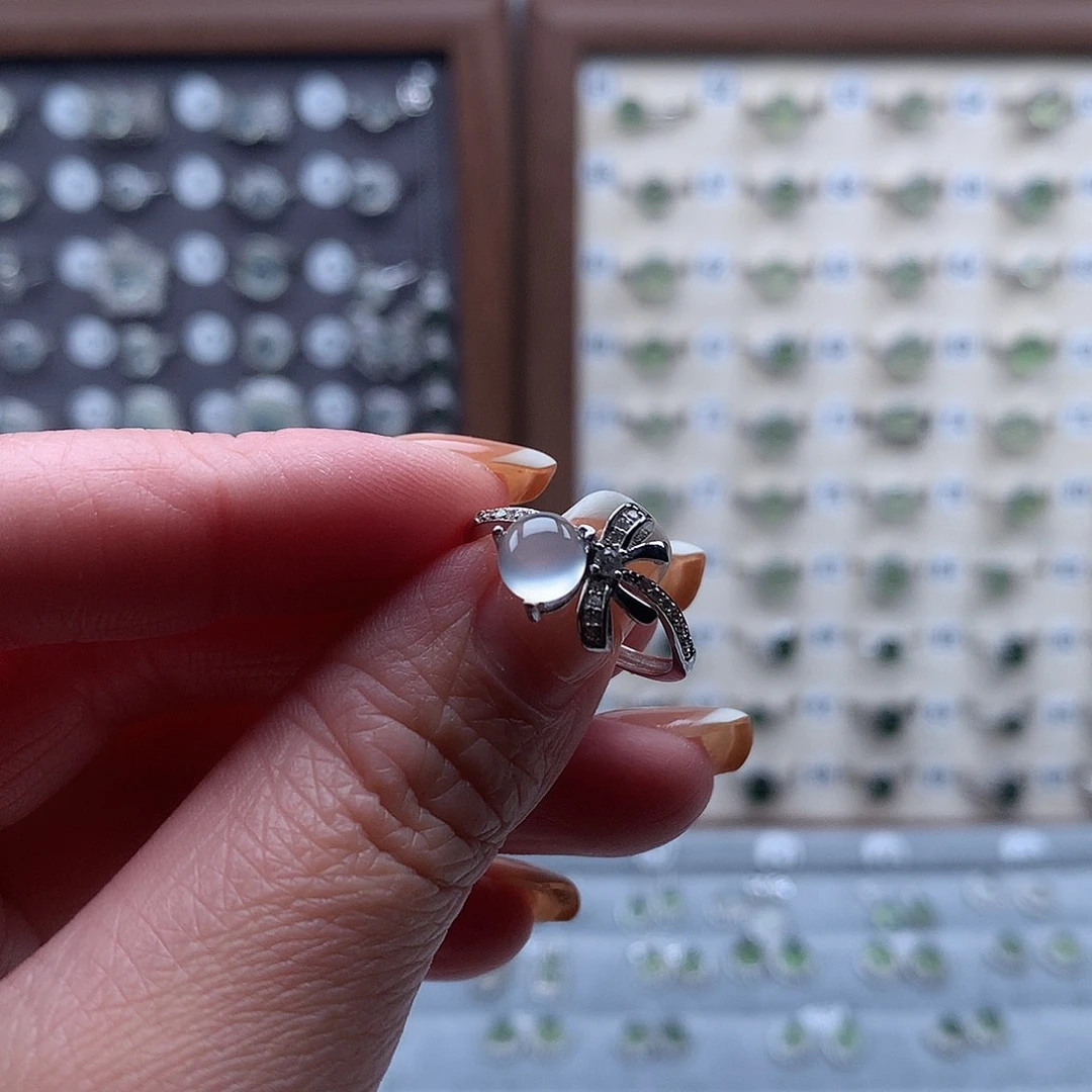 蛇纹石玉银S925镶嵌戒指