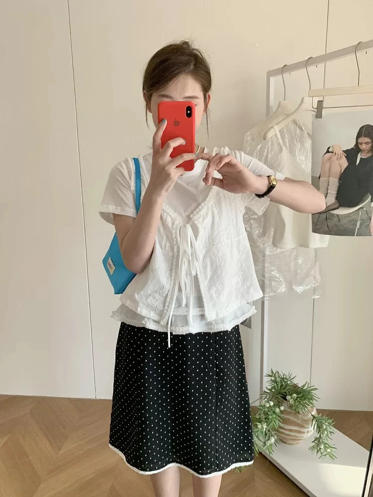 【两件套！】雪花棉短袖T恤宽松吊带背心两件套装（无运费洋气休闲装