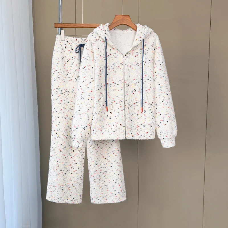 小香风套装女春新款时尚洋气高级感时尚百搭连帽卫衣阔腿裤两件套