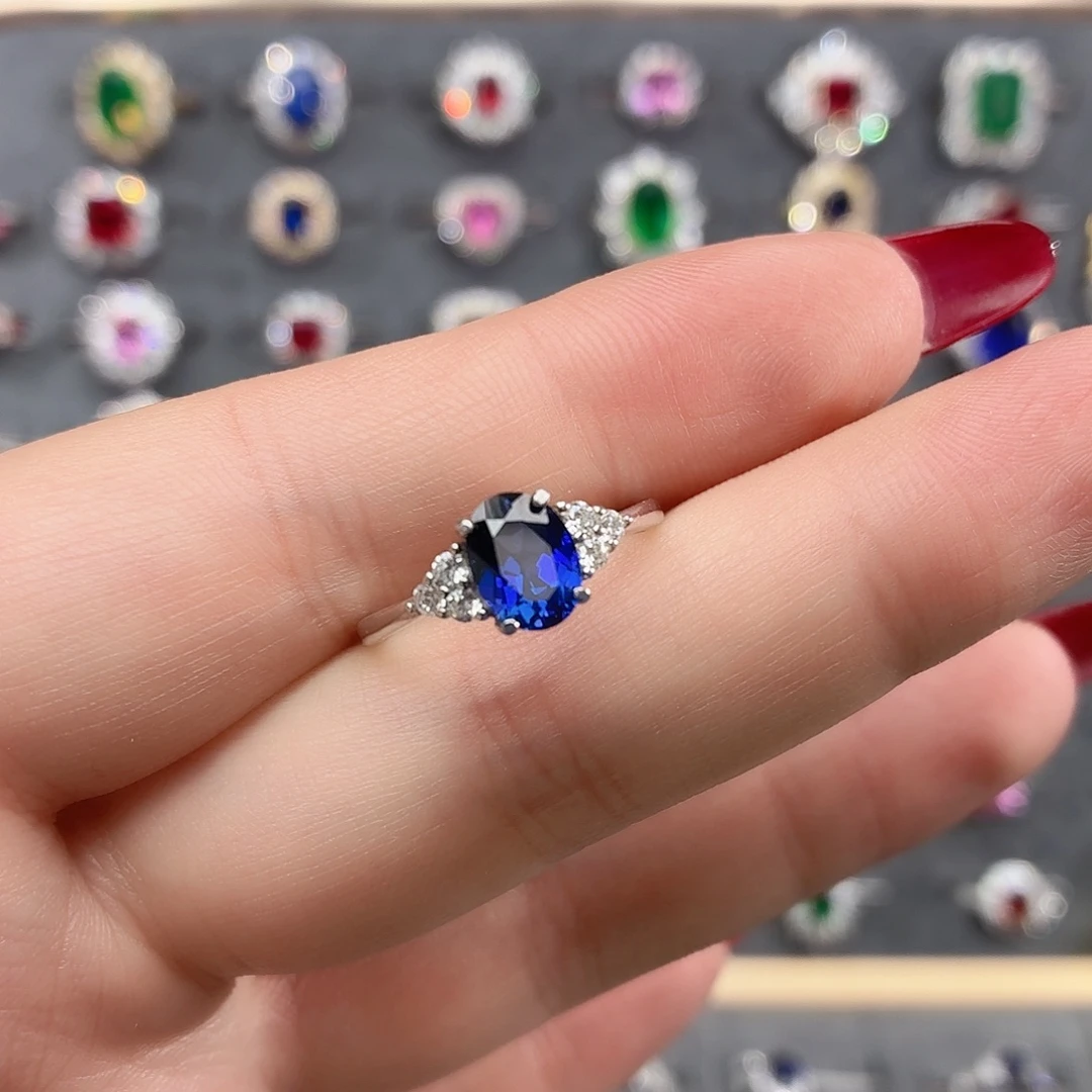 925银培育皇家蓝色宝石019