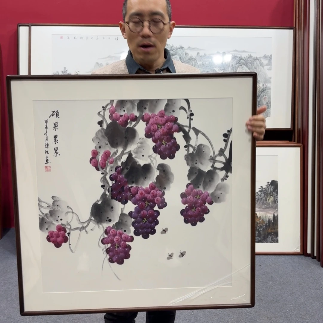 国画带框绘画80/80尺寸