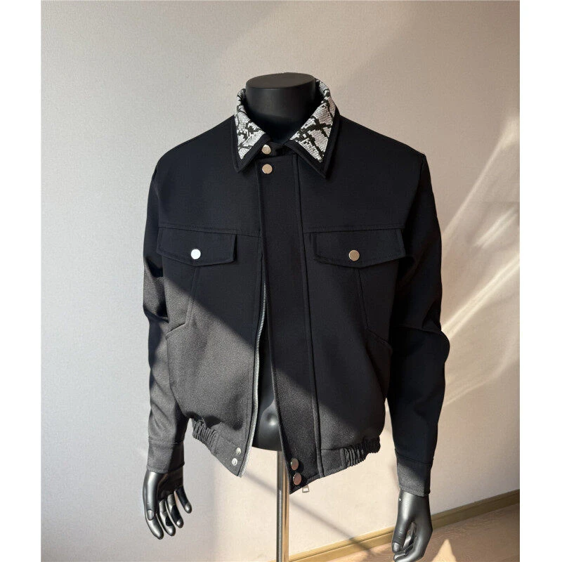 美式复古飞行员工装夹克棒球服男款潮牌设计感座山蟒翻领痞帅外套