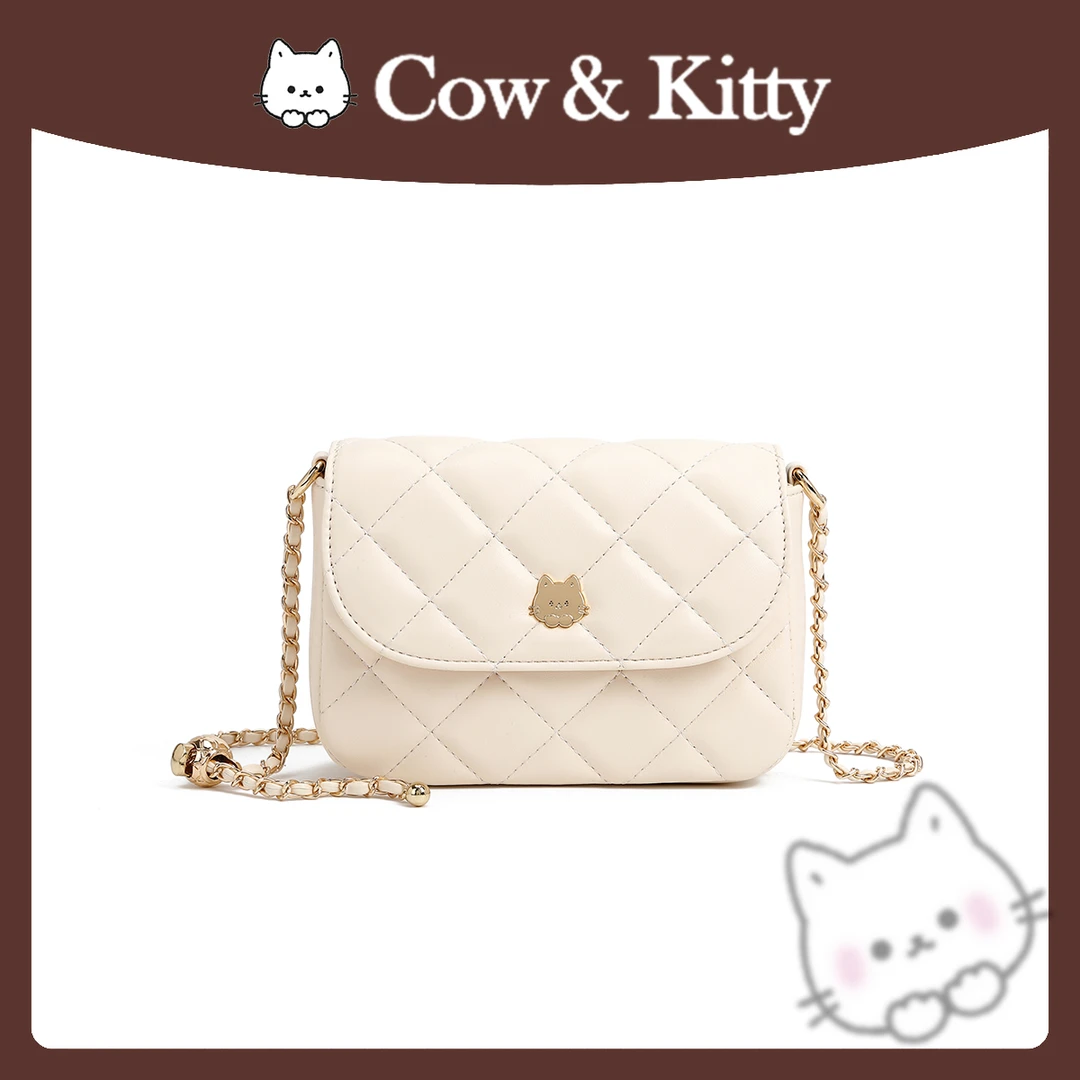 CowKitty/精美少女通勤绣花白色单肩斜跨包8057白