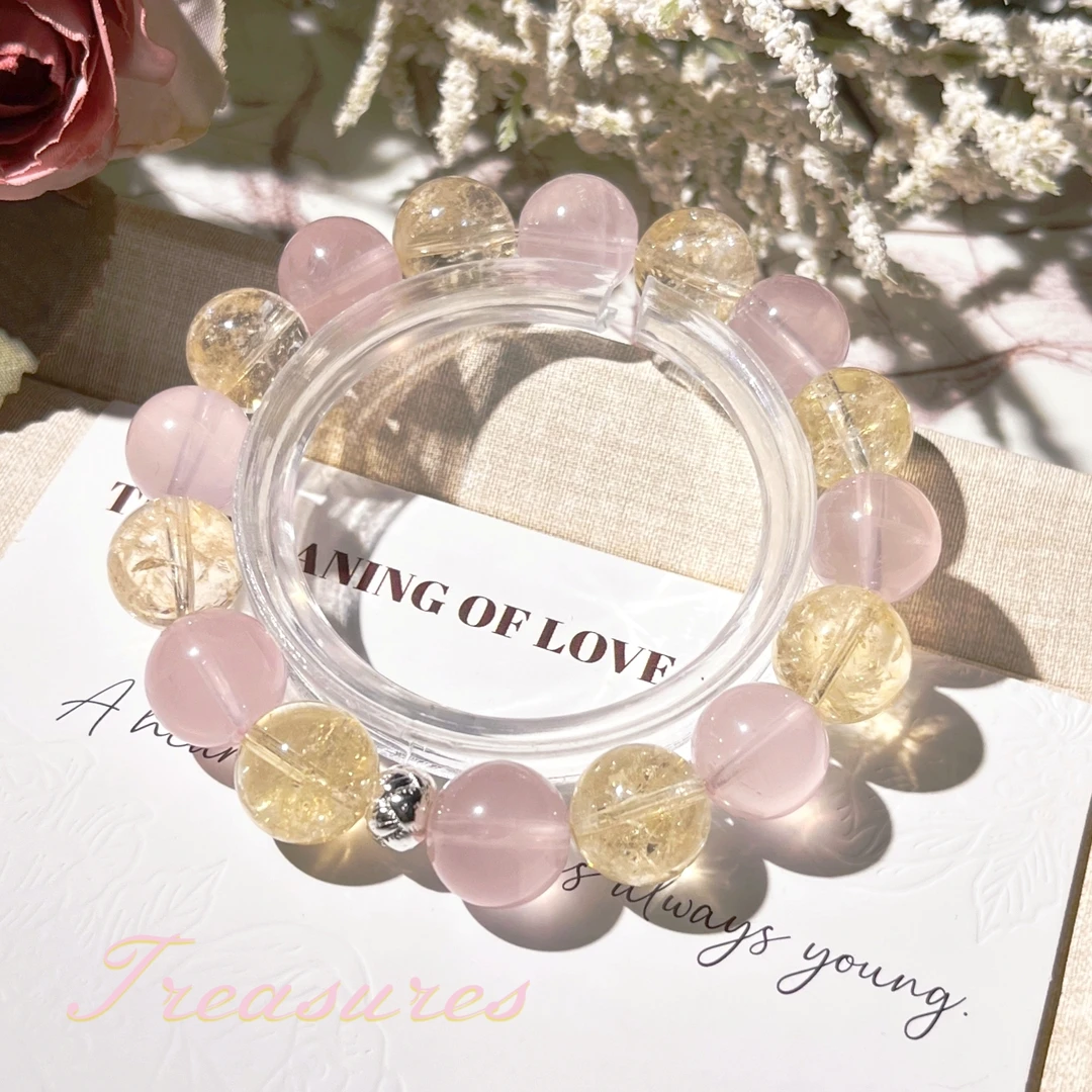 【蜜桃甘露】粉水晶黄阿塞拼色设计款温柔百搭