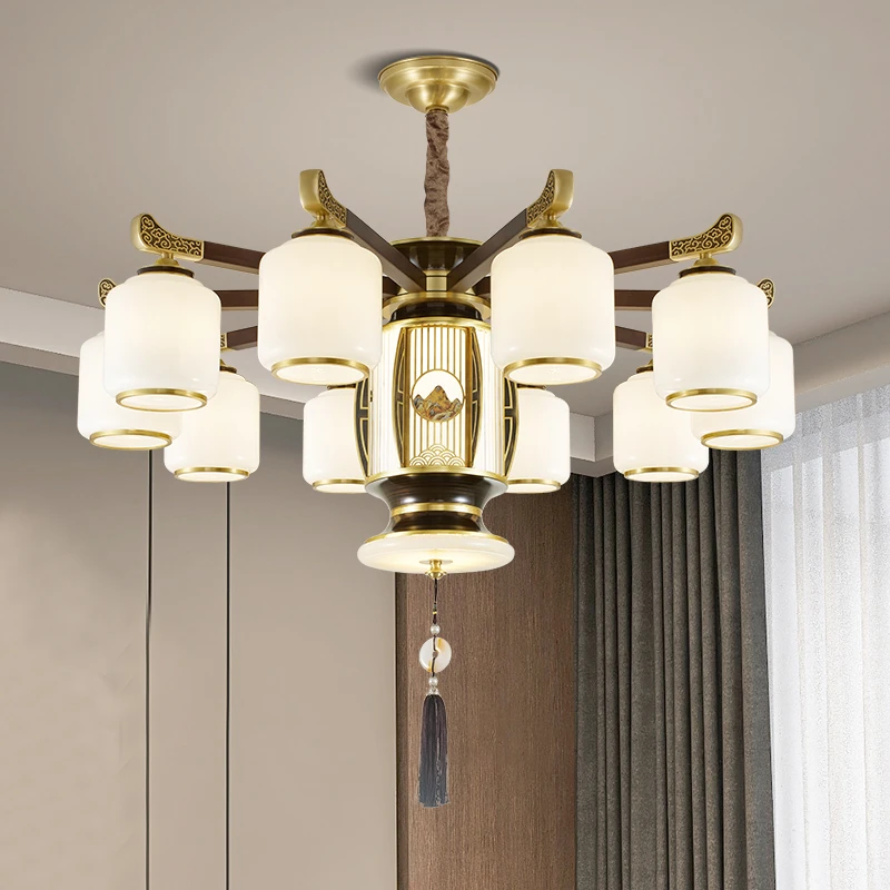 吉祥如意-吊灯灯饰全铜加乌檀木客厅高端酒店别墅灯具书房餐厅
