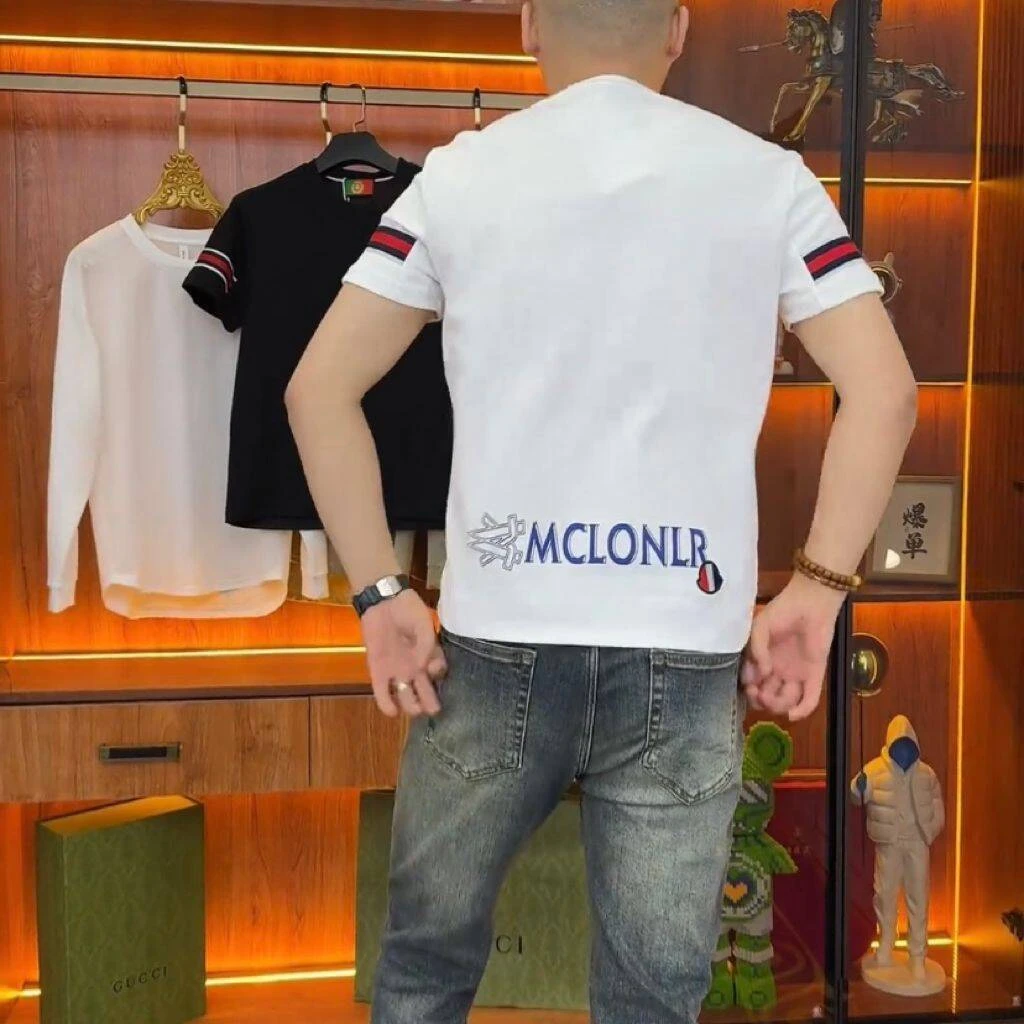 2025新款简约字母液氨棉标准半袖圆领百搭时尚休闲潮流夏季T恤男