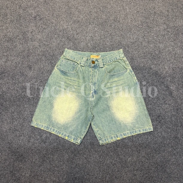 日系复古水洗磨边牛仔短裤五分裤 男女同款