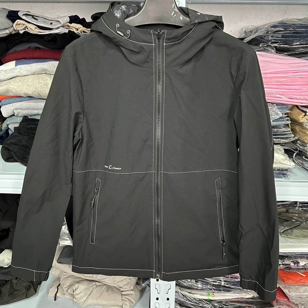 8595撤柜H剪标一面黑色一面满印花春秋休闲连帽冲锋衣风衣外套男