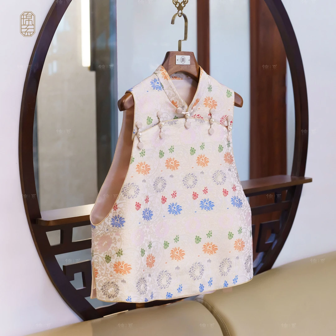 【锦系】宋锦新中式国风桑蚕丝圆领十三太保马甲背心E-382404