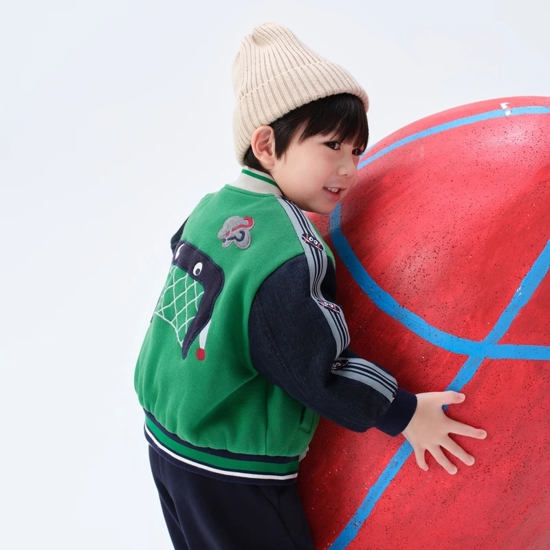 马拉丁童装儿童棉服夹克冬男小童撞色运动感绣花夹棉棒球服