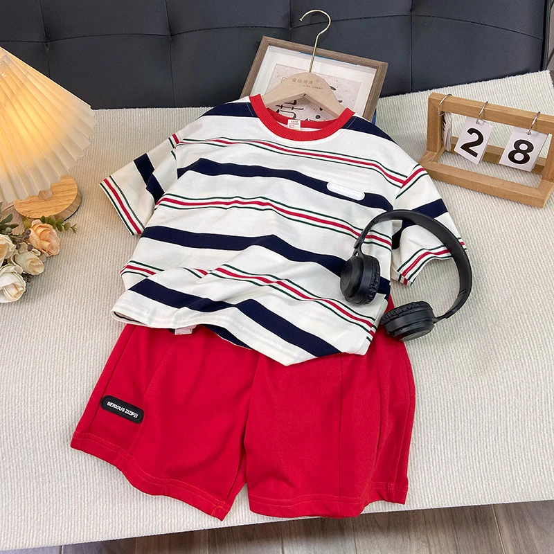 佑妈家童装 儿童夏季新款套装 男女童短袖短裤两件套中大童