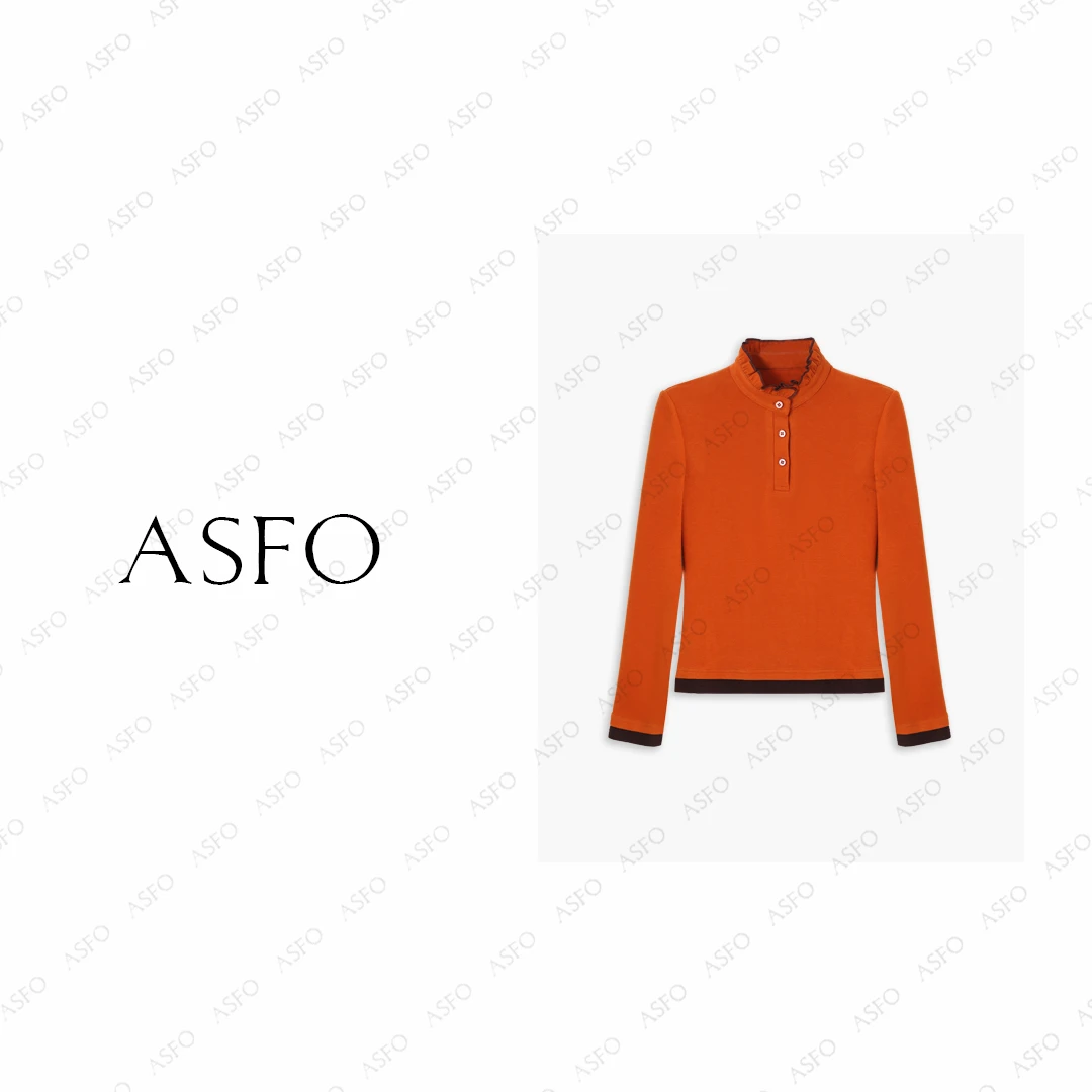 【AS花橘】25新定制双面磨毛自发热撞色花边领小衫AS25DZZ05241