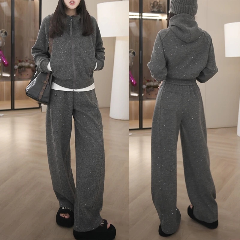 早秋穿搭一整套女装2025新款连帽卫衣套装女宽松休闲阔腿裤两件套