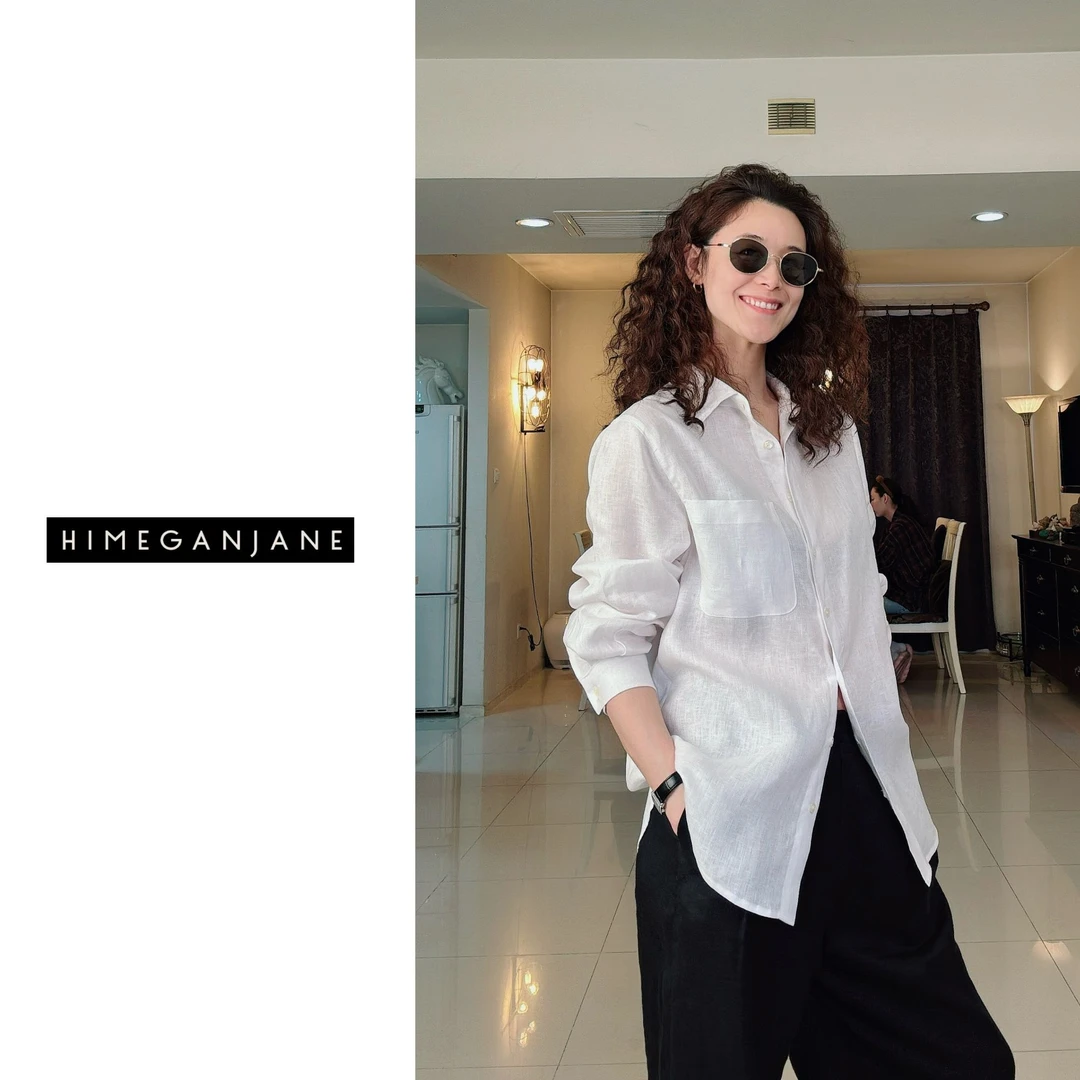 HIMEGANJANE 100亚麻极简廓形透气衬衣 5019