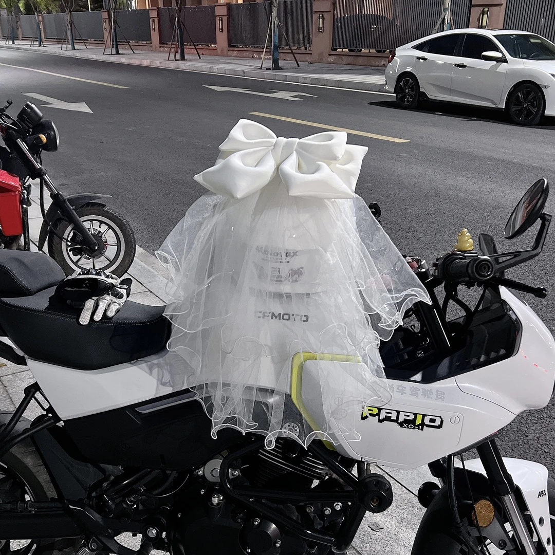 头纱头盔装饰机车婚礼蝴蝶结头纱婚礼小配件个性头饰改装配饰女骑