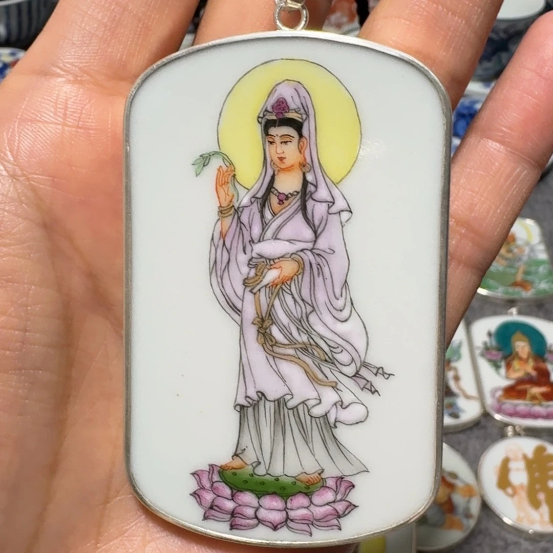 瓷片石*观音挂件一个