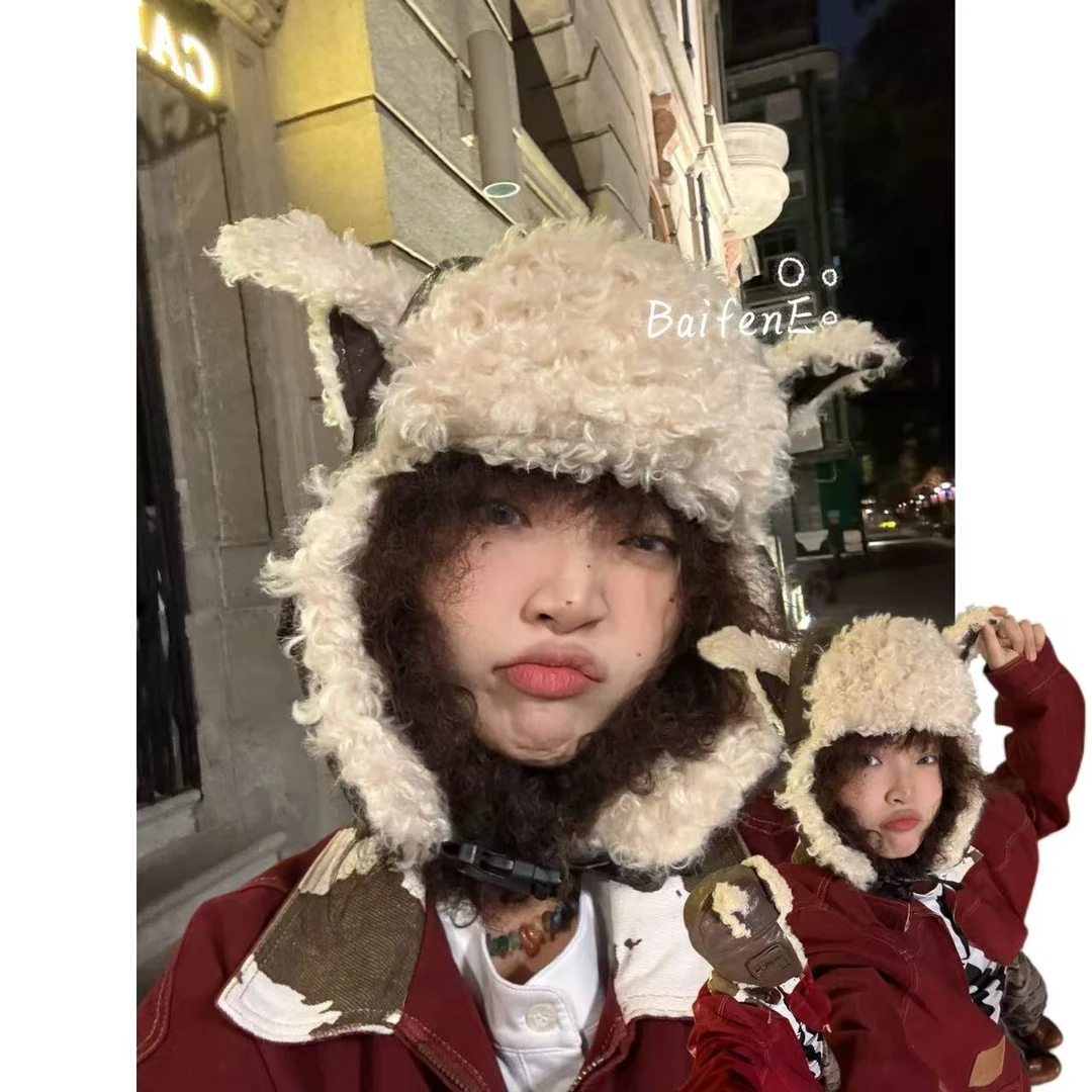 E%亿 小羊卷卷 雷锋帽帽 秋季防风骑行雪护耳加厚绒