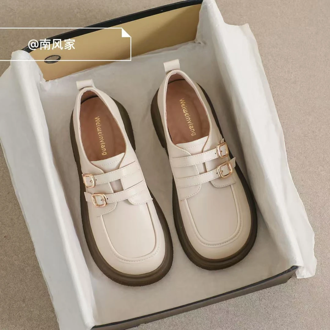 厚底乐福鞋女2025新款春秋一脚蹬大码女鞋黑色英伦小皮鞋粗跟单鞋