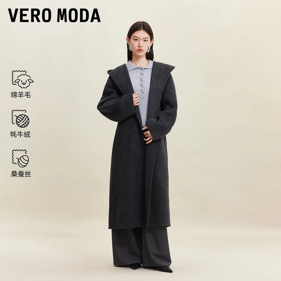 Vero Moda毛呢大衣2025秋冬新含绵羊毛桑蚕丝双面呢老钱风高级感
