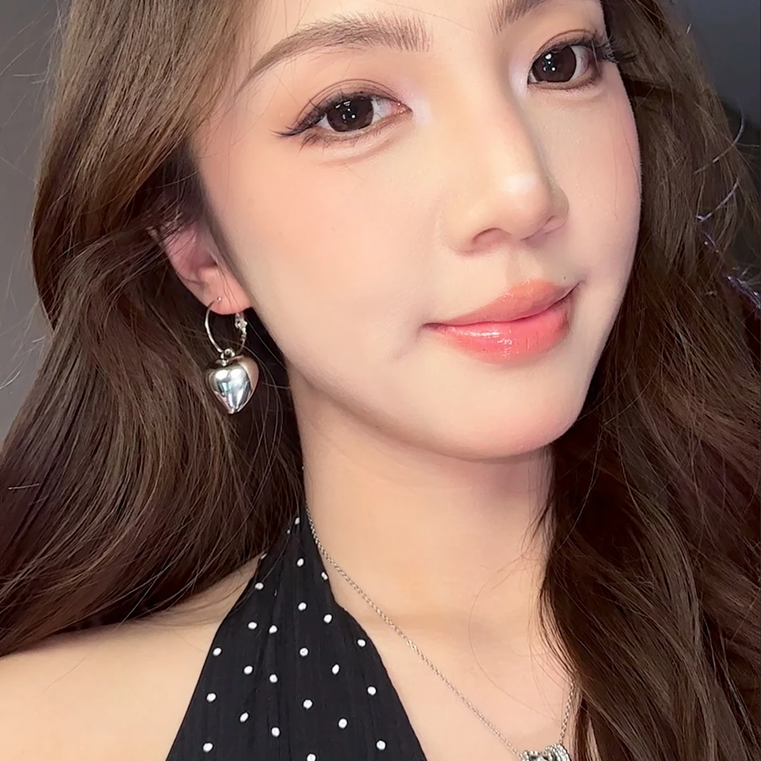 合金耳饰 2025年新款潮光滑亮面爱心耳环欧美风夸张圆圈耳扣