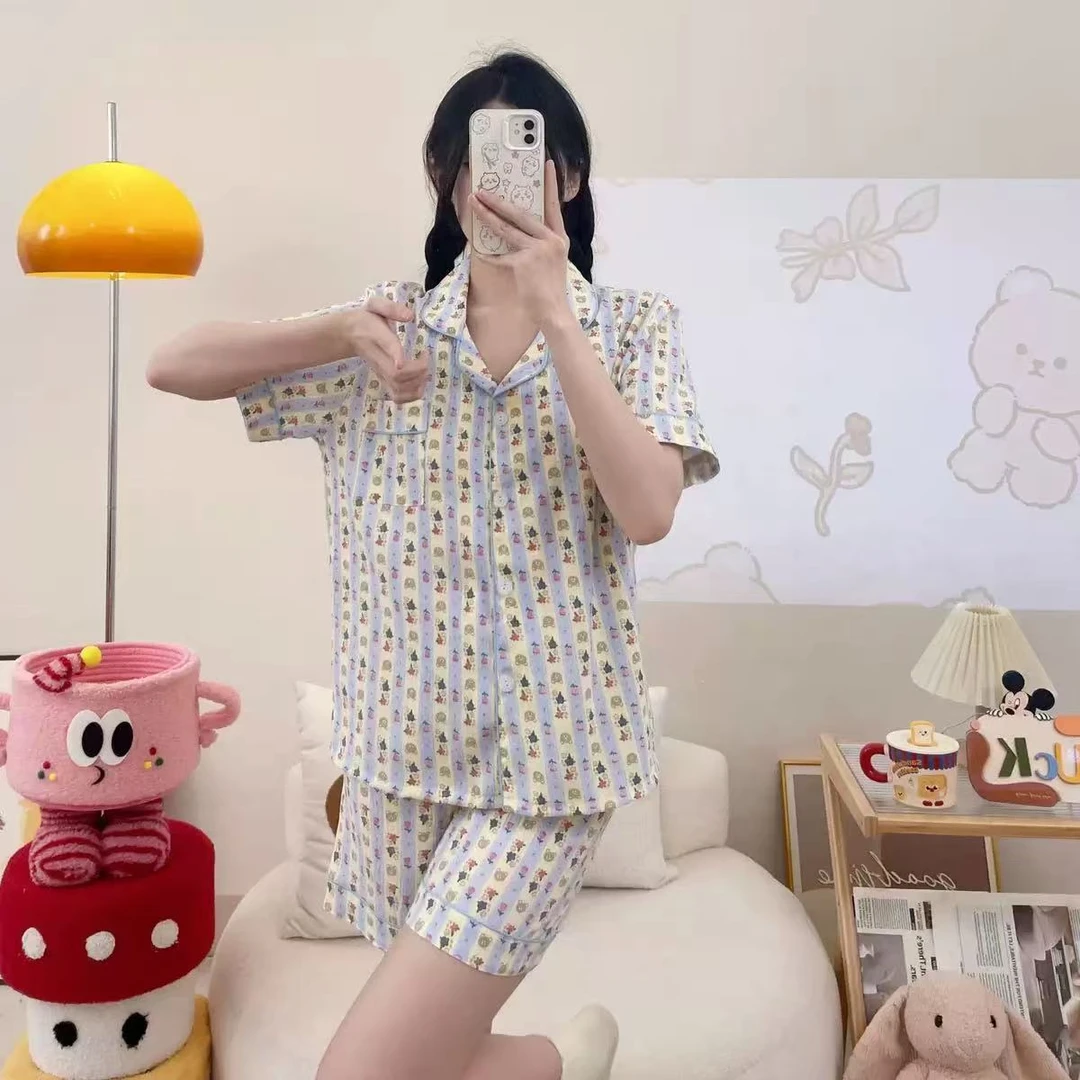 甜心家家居双短睡衣套装小熊小花款