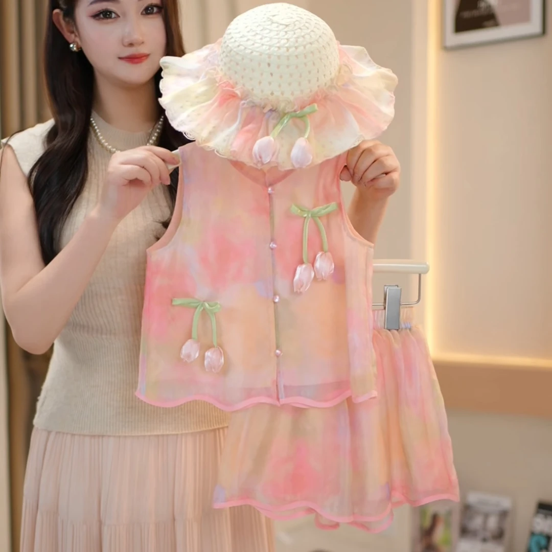 【佳琪妈】2025年夏季韩版粉色郁金香春彩套装-7032#