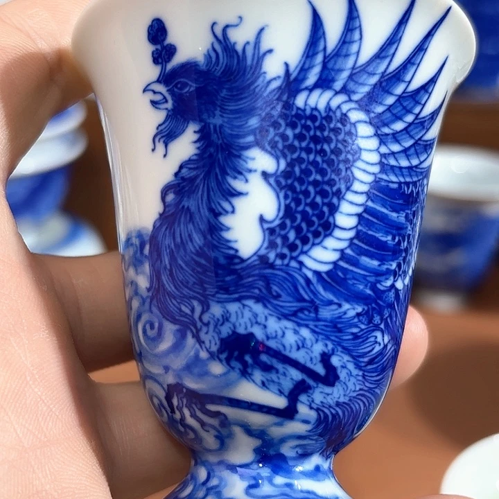 你***道青花手工手绘杯子凤