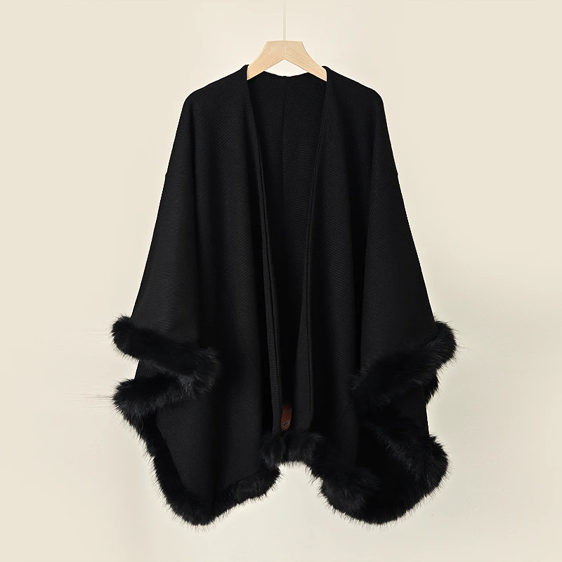 大码女装290斤胖MM宽松百搭时尚设计感毛毛高级针织披肩1209#