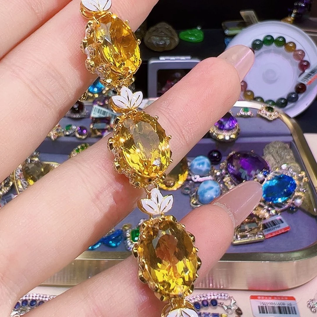 黄晶珠宝半成品银S925镶嵌