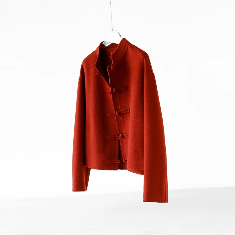 中式风骨！ 立领长袖短款毛呢大衣外套女秋冬新款