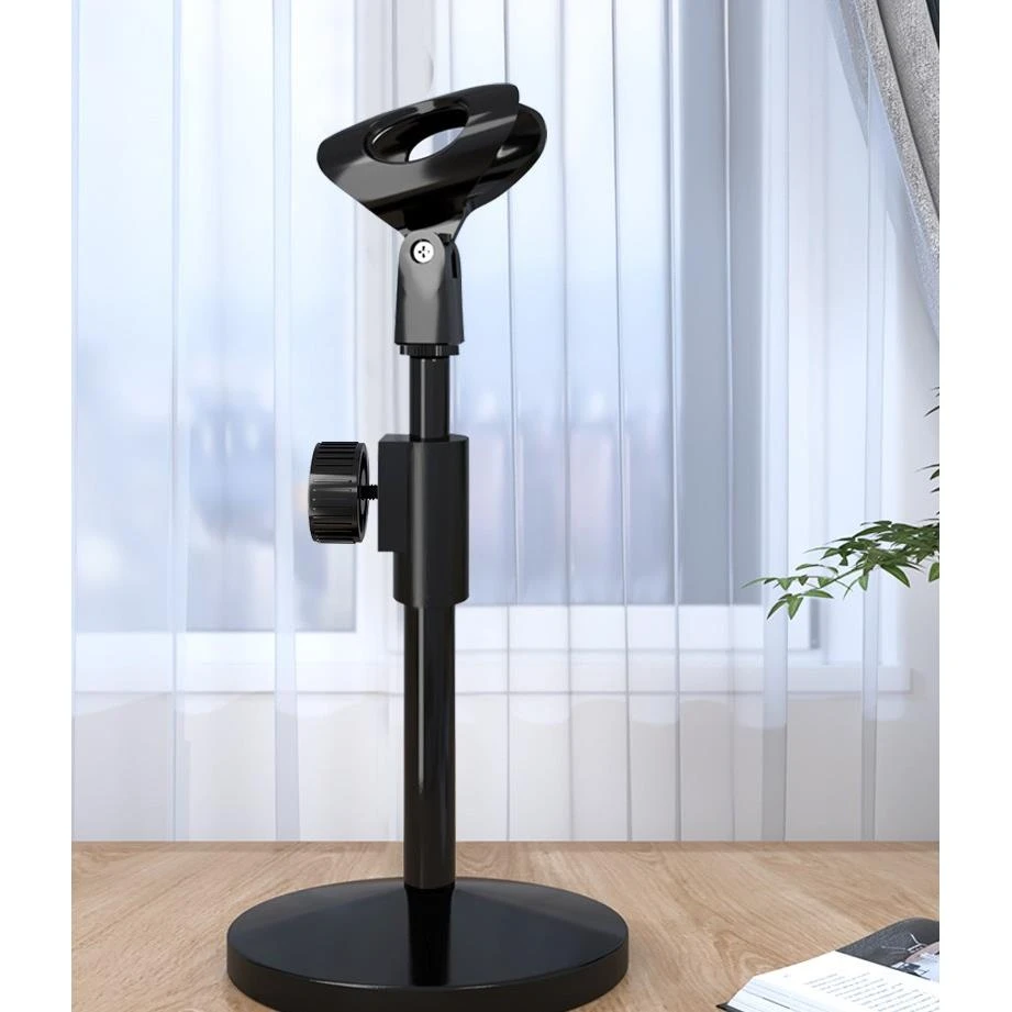 话筒支架桌面金属圆盘手持麦克风台式升降直播K歌电容麦防震架子