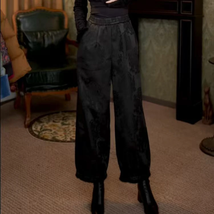 新中式国风裤子2025年新款提花宽松显瘦洋气裤子LY-G8933