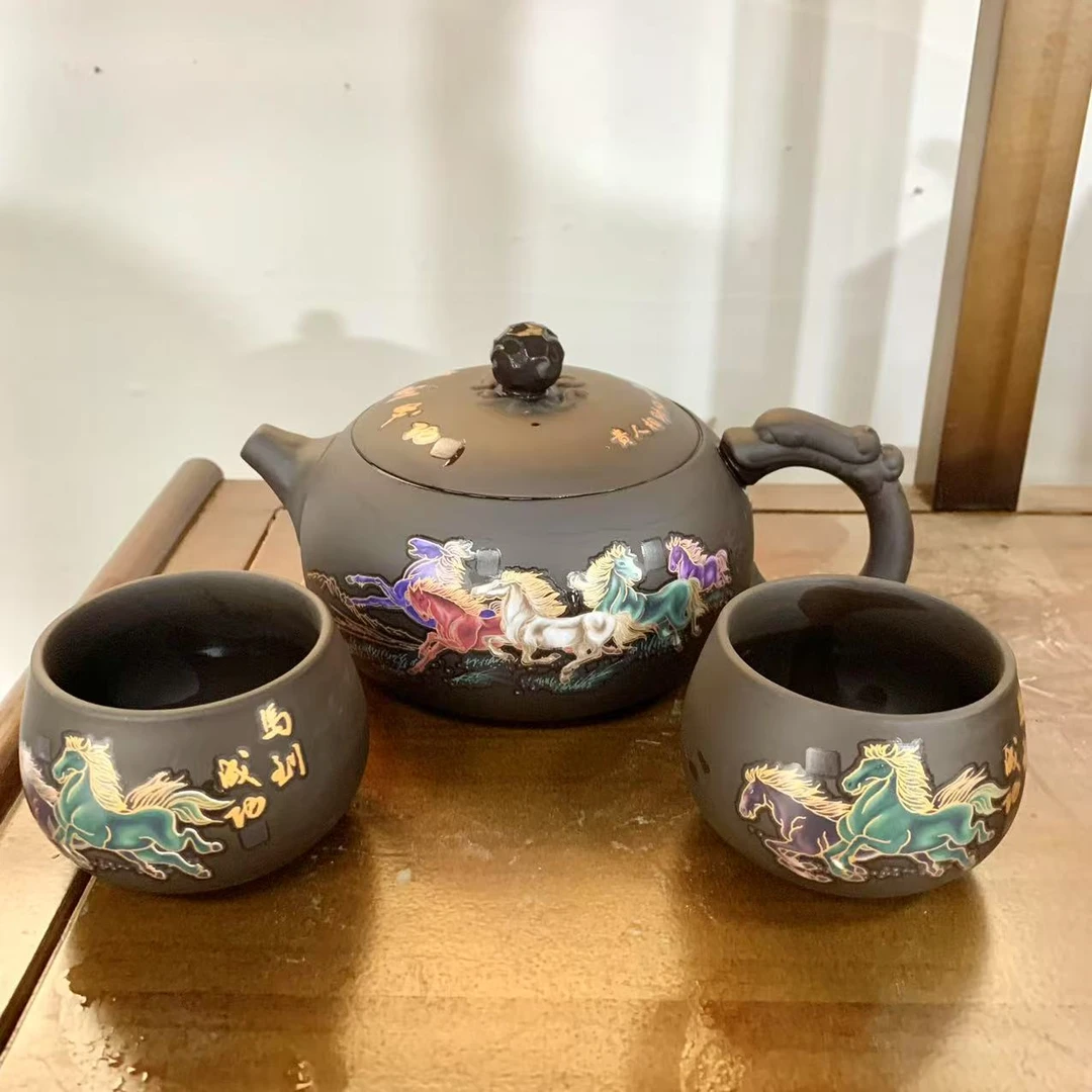 原矿紫砂大西施马到成功一壶两杯