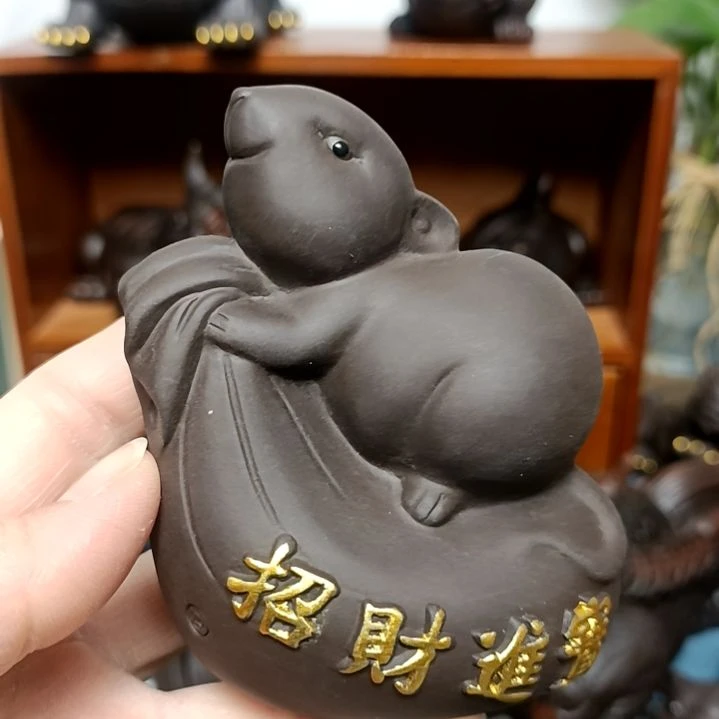 茶宠紫砂金钱鼠茶宠摆件