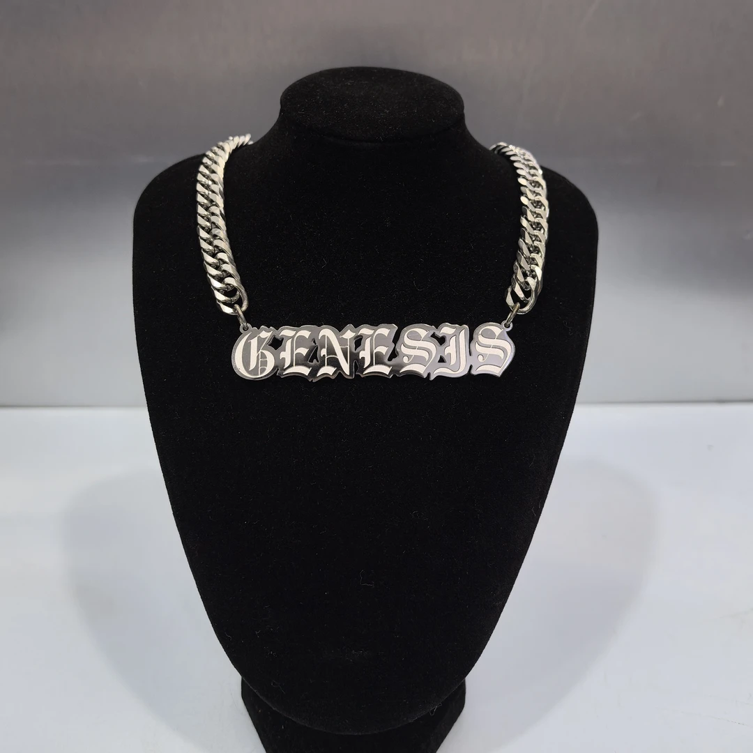 钛钢项链 福利区-G0053-GEN潮流哥特字母吊牌嘻哈古巴项链60