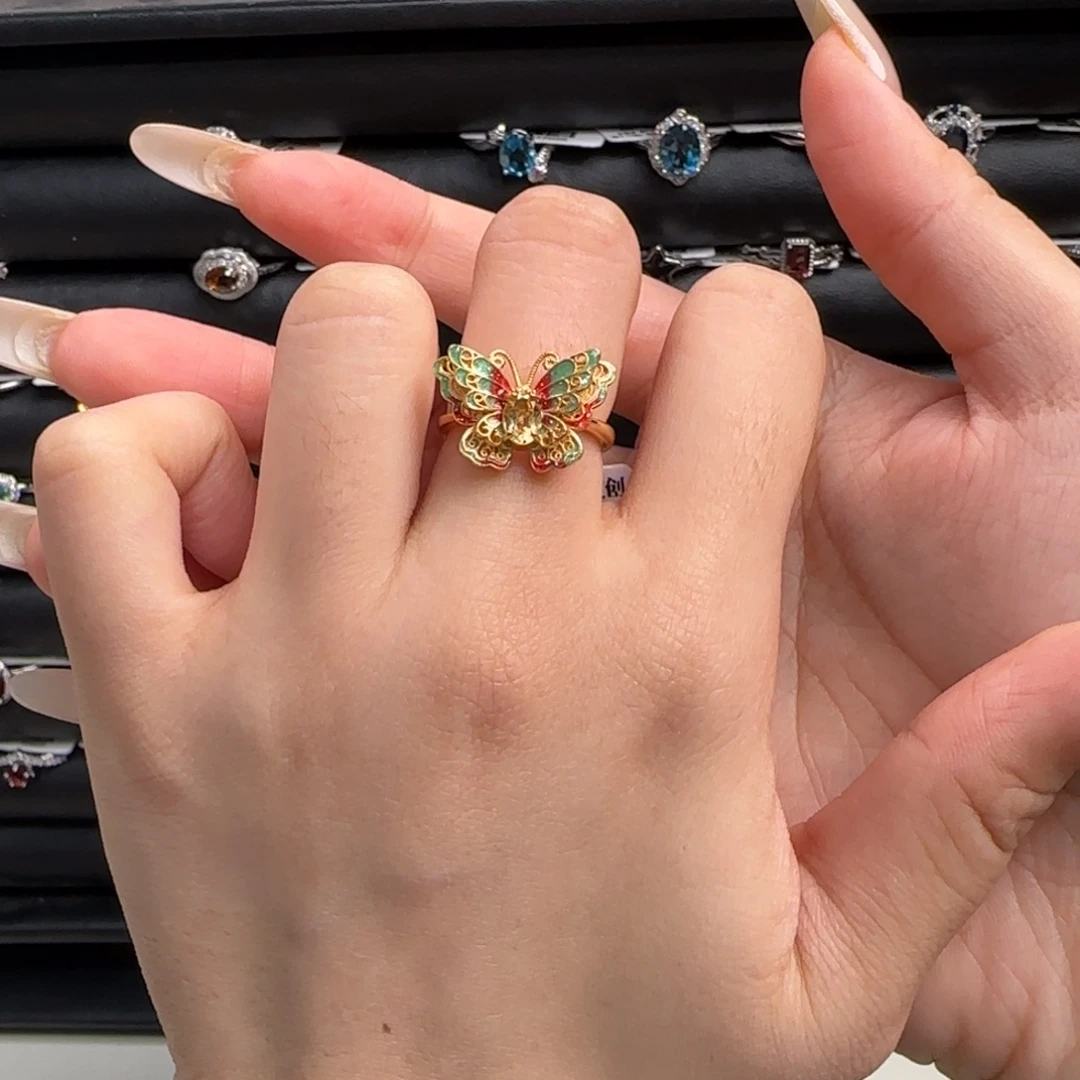 银S925镶嵌黄晶戒指蝴蝶款