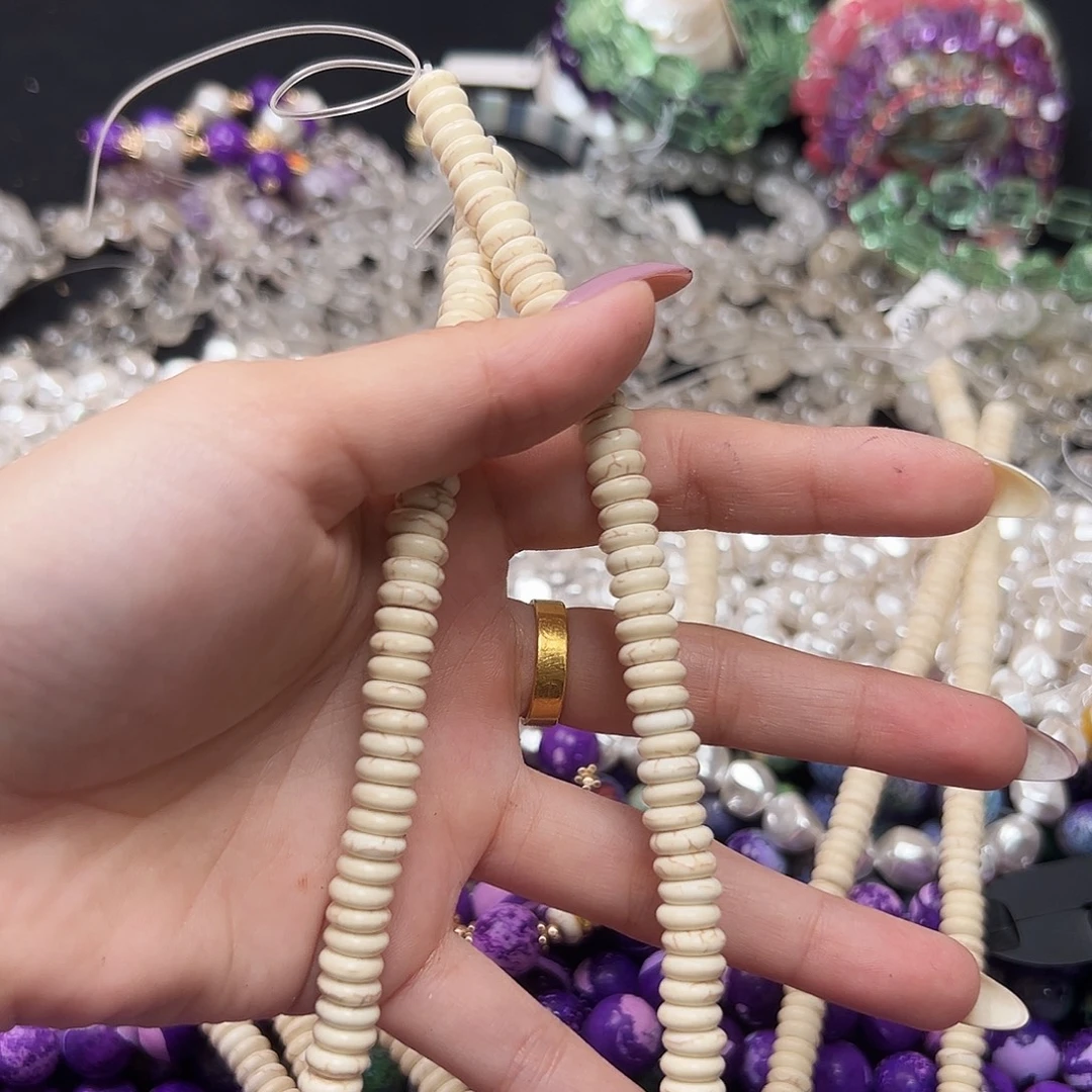 玛瑙/玉髓足银镶嵌珠宝半成品m217 8.2m 白松石隔片 一条