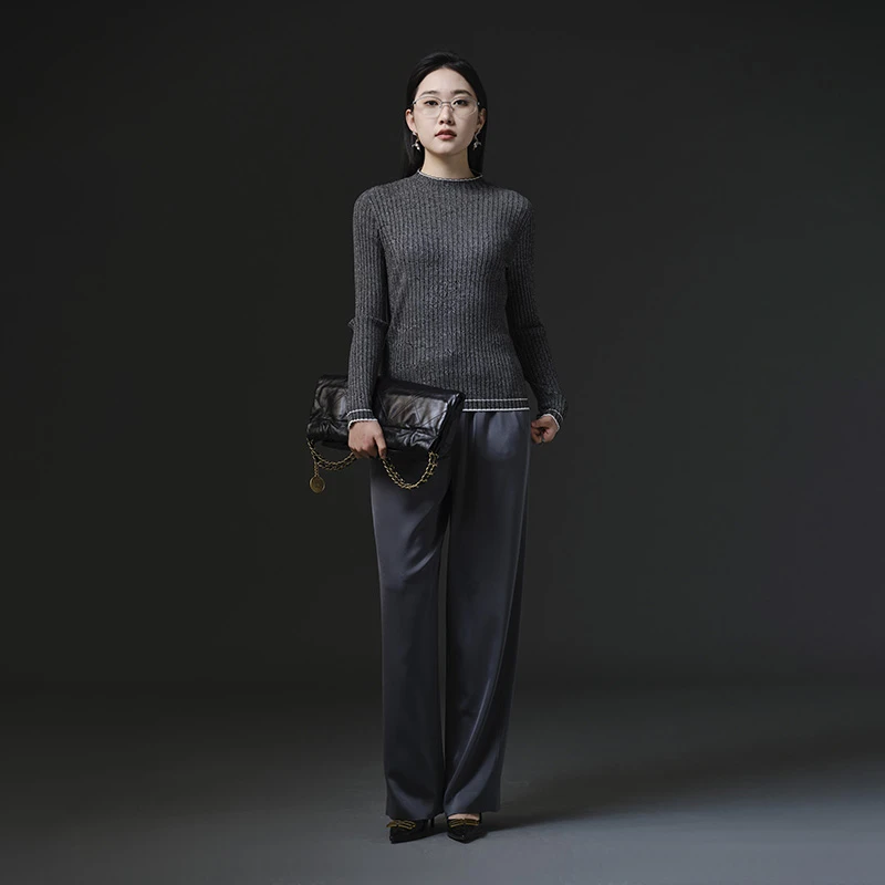 织希TESSITI | 春季新款简约舒适修身显瘦坑条长袖针织衫