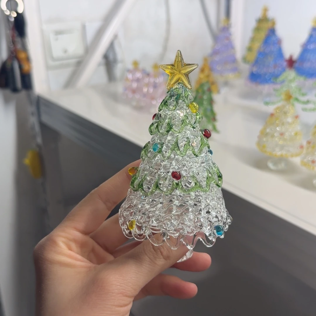 手工艺品琉璃白绿色圣诞树大号