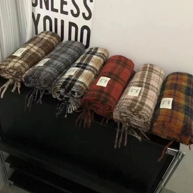 冬季爆款经典大格子混纺毛绒大围巾大披肩经典时尚气质百搭