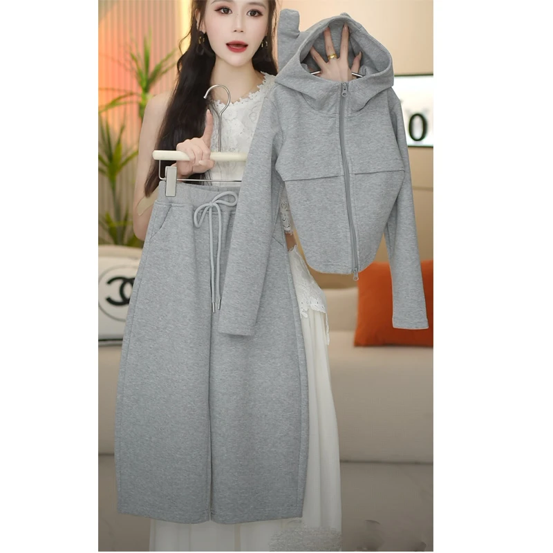 女童拉链纯色休闲套装儿童小学生春秋运动裤卫衣两件套大童运动服