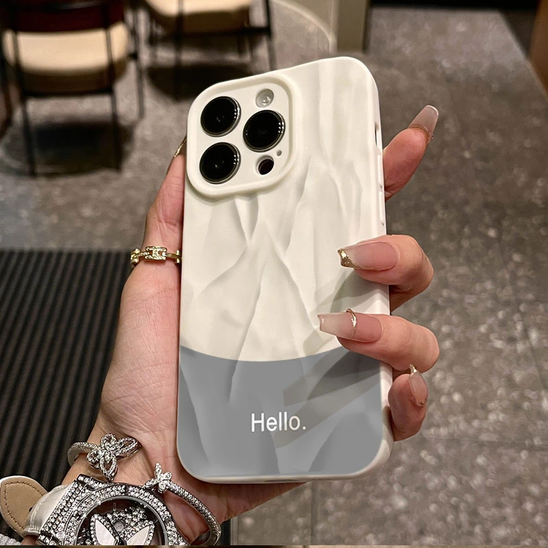 Hello英文适用iphone16苹果15pro手机壳14plus褶皱13磨砂12软11